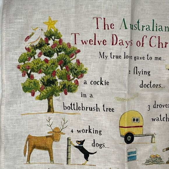 Red Tractor Designs Australia 12 Days Of a Christmas Linen Tea Towel - Picture 12 of 12